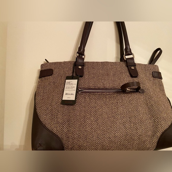Tumi wool & leather spacious brown bag with a lot of compartments & pockets NWT - Picture 2 of 10